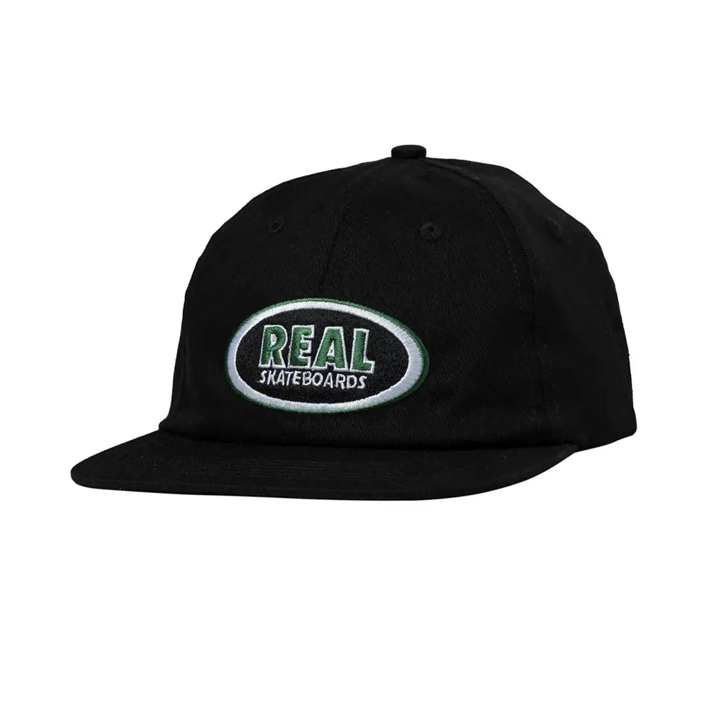 Real Oval Embroidered Emblem Strapback Hat Black