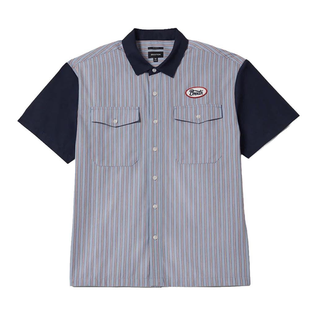 Brixton Builders Olson Button Up Shirt Blue Aura Stripe