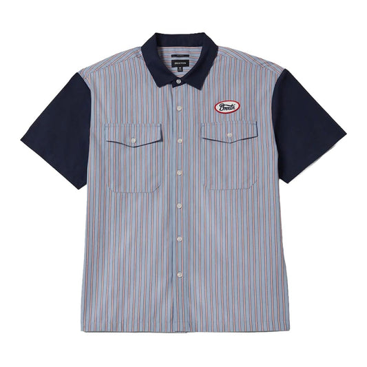 Brixton Builders Olson Button Up Shirt Blue Aura Stripe