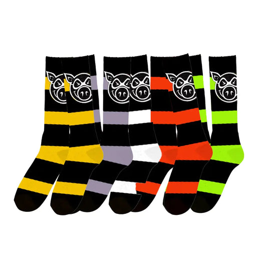 Pig Head Striped Tall Socks 1
