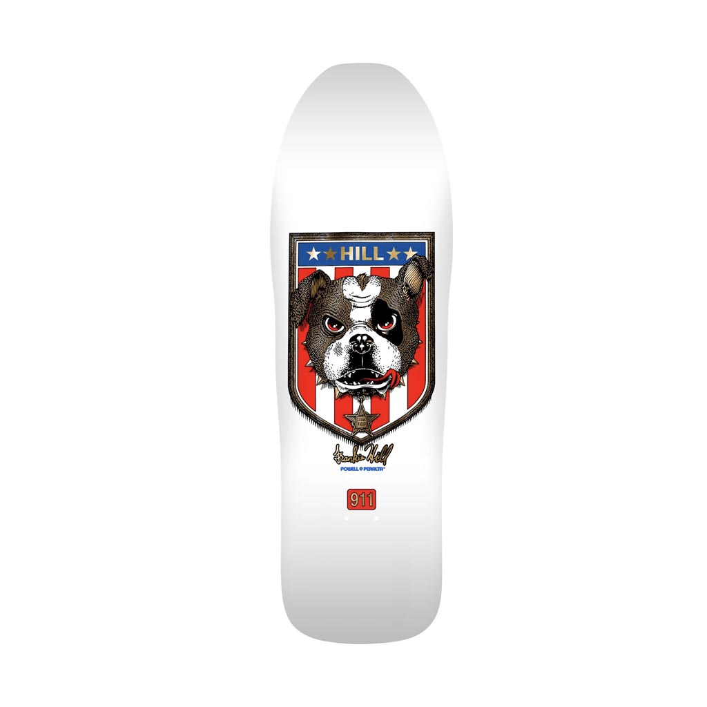Powell Peralta Frankie Hill Reissue Bulldog White/Gold Foil Skateboard Deck 10.0